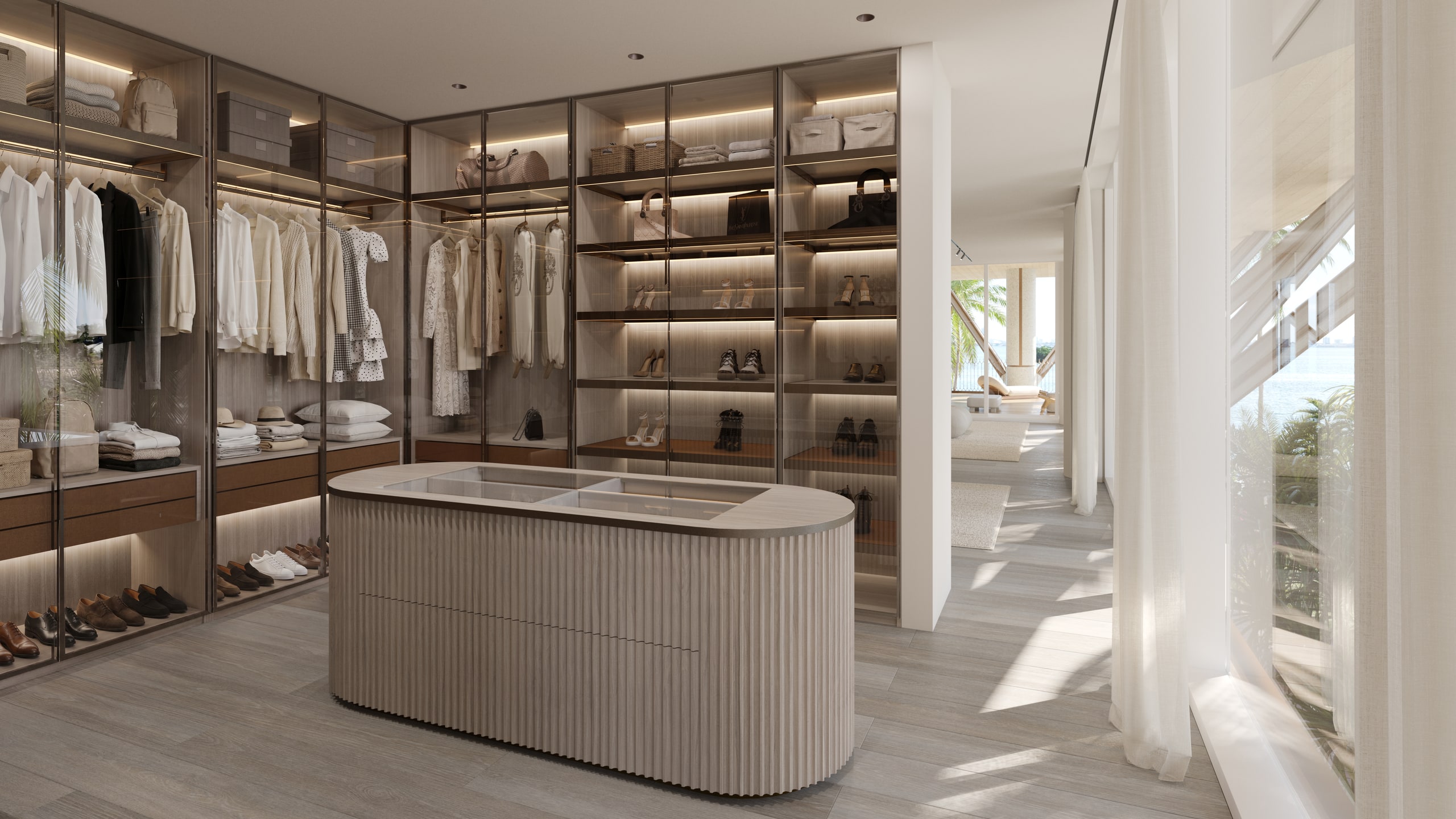 Walk-in closet with fluted island