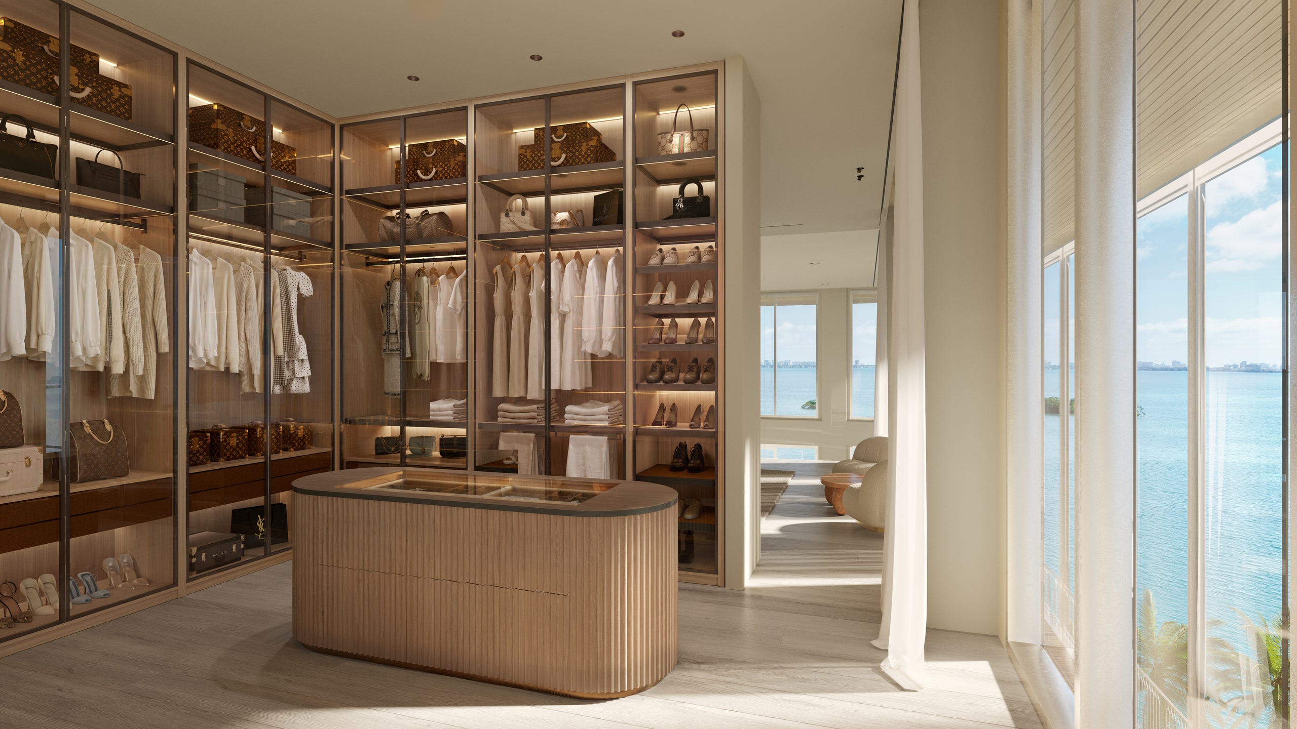 Penthouse dressing room with bay view